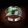 Anéis de casamento elegante estilo boêmio 925 prata verde esmalte folhas damas anel zircão embutido flor de jóias de jóias para mulheres casas