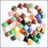 Arts And Crafts Natural Stone 10Mm Square Loose Beads Opal Rose Quartz Tigers Eye Turquoise Cabochons Flat Back For Necklace Ring Ea Dhj6Q