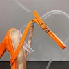 サンダル2023夏の女性12cmハイヒールナイトクラブフェチオレンジグラディエーターサンドルレディ光沢のある革張りのヌードプロムパーティーシューズ