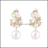 Dangle Chandelier Vintage Pearl أقراط للنساء Crystal Prendant Ear Suits الإبداعية اللامعة ذات السحر الأزياء المجوهرات A33Z Dro DHDXZ