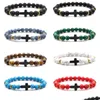 Beaded Cross Charms 8Mm Colors Stone Strand Bead Yoga Buddha Bracelet For Women Men Jewelry Drop Delivery Bracelets Dhdgk