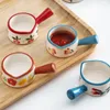 Plates Mini Ceramic Dish Coffee Milks Cup With Handle Japanese Floral Hand-draw Sauce Frothing Jugs Pot Kitchen Snack Plate