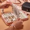 Smyckespåsar Portable Box Två lager Earring Ring Pu Leather Storage Case Travel Display Holder Girly Plot