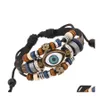 Charm Armbänder Evil Eye Armband MTI Layered Leder Wrap Armband Verstellbarer Armreif für Frauen Männer Modeschmuck Geschenk Drop Delive Otz9V