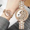 Armbandsur Big Dial Fashion Leopard Design Brand Watch for Women Luxury Simple Casual rostfritt stål Quartz Designer