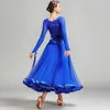 Scene Wear Modern Dance Costumes Royal Blue Women's Competition Long Sleeve Ballroom Dress Waltz Tango Dancing Dresses