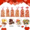 Envoltura de regalo 120/180 unids Día de San Valentín Bolsas de tratamiento de celofán con lazos de torsión Bolsa de envoltorio de caramelo de amor para suministros de fiesta de San Valentín