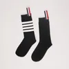 Women Socks Female Mid-length Striped Four-bar Net Red Gray High-tube Fitness Sports Baseball Leg