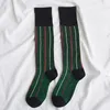 Women Socks Women's Fashion Vertical Striped Pure Green Blue Bling Mid Calf Female Autumn Thin Trend Cotton Casual High Sock Woman