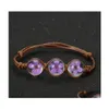 Chaîne à maillons Fleurs séchées à la main Perles de verre Bracelet Style d'été Boule tissée Tissage Bracelets de fleurs porte-bonheur pour femmes Bijoux Drop D Dhjt8