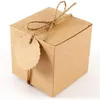 Gift Wrap 50pcs Retro Kraft Paper Gifts Boxes With Rope Blank Labels Cube Wedding Parties Candy Chocolates Box 7x7x7cm