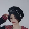 Berets Women Beret Leather Buckle Accessories Gothic Cool Black Sboy Hats Casual Vintage Street Fashion Wear