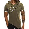 Herren T-Shirts Männer Kurzarm Ripped Unregelmäßiger Saum Schlanke Bluse T-Shirt Fitness Hoodie Großhandel