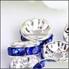 Tappi di perline Blu carbone 200 Pz / lotto Argento placcato strass perline di cristallo rotonde distanziatori 6 mm 8 mm 10 mm ceco 3 W2 consegna di gioielli pinna Dhc4E