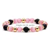 Bracciale con perline in pietra di quarzo rosa con perline di vetro opale rosa per braccialetti con consegna a goccia di gioielli da donna Dhycu