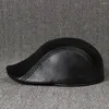 Boinas 2023 Visores de cuero Sombreros Hombres Mujeres Conducción de cuero para vaca Planas Captura plana Boina Black Golf Unisex Año Regalo B-7233