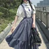 Skirts Midi Kawaii For Women Spring Summer Japanese Style Lolita Teens Soft Girl High Waist Ruffles Suspender Rok Jk