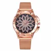 Relógios de pulso soltem mulheres aço inoxidável Lucky Flower Watch Luxury Ladies Quartz Presente Relógio Relógio Feminino