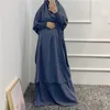 Etnische kleding vrouwen Gebed kledingkleding 2 -delige set Jilbab Hooded Abaya Khimar lange rok Dubai Saudi Turkije moslim biddende outfit