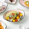 Kommen 8 inch salade plaat romantische ldyllic stijl minnaars keramiek roze camellia reliëf bruiloft porselein servies czy-b4008