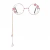 Lunettes de soleil Kawaii Lunettes avec chaîne Cosplay Décor Mignon Sakura Pendentif Lunettes Rétro Rond Lentille Claire Pour Hommes Femmes Cadre En Métal