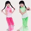 Stage Wear Bambini Costume da ballo cinese Ragazza Yangko Dance Dress Kids 100-160cm Rese Rosso / verde 18