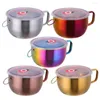 Bowls Stainless Steel Instant Noodle Bowl Large Capacity Anti-scalding Lunch Box Handle Container With Lid Salad Soup Rice