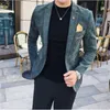 Men's Suits & Blazers Corduroy Blazer Men Slim Fit Green Khaki Grey 2023 Male Suit Jacket Gold Embroidery Terno Masculino Korean