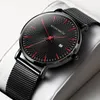 Polshorloges Minimalistische heren Fashion Business Horloges Men Ultra dunne roestvrijstalen mesh riem kalender Analog Quartz Watch Relogio