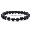 Beaded Fashion Black Matted Stone Strand Armband Natural Tigers Eye Elasticity For Women Men smycken Drop Delivery Armband Dhnjj