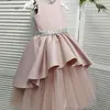 Girl Dresses A-Line Blush Pink Flower For Wedding Pearl Shoulder Layers Evening Kids Dress Sequin Sash Girls Ball Gown Vestidos