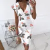 Party Dresses Ladies Summer Knee-Length Dress Print V-neck Slim Waist Ruffled Buttocks Hips For Women Sexy Fashion Office Clothes