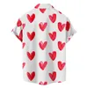 Mens Casual Shirts Heart Love Dots Print Men Shirt Summer Short Sleeve Blue Button White Shirt Valentine Day Clothes Party Social Dress Man Topps 230114