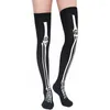 Women Socks Black Gothic Skull Over Knee Sexy Long Thigh Summer Goth Stockings Dark Stocking High Stretch Thin W0H4