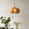 Pendant Lamps Nordic Japanese Simple Retro Pumpkin Basswood Chandelier Bedside Entrance Porch Bar Balcony Bedroom Atmosphere Lamp