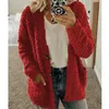 Kadın Örgü Kadınlar Uzun Kollu Kazak Talif Sıradan Katı Cep Kat Sonbahar Kış Hardians Sweaters Üstler Artı Boyut