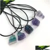 Pendant Necklaces Natural Irregar Rough Fluorite Stone Healing Crystal Gemstone Necklace Women Jewelry Drop Delivery Pendants Dhvzc