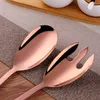 Flatware Sets 2PCS Public Long Salad Spoon Fork Kitchen Set Tool Serving Utensils Stainless Steel Buffet Gold Restaurant Spoons