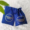 Sieradenzakken 50 100 stks jute linnen aangepaste goud print logo koninklijke blauwe verpakking trekkoord cadeauzakje bruiloftsfeestje sachet