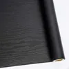 Papiers peints 5M/noir Grain de bois auto-adhésif étanche 3D Stickers muraux meubles de cuisine papier peint peler et coller Rol