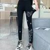 Leggings Femmes Noir Stretch Strass Pantalon Skinny Femmes Perle Épais Velours Longueur Cheville Élastique Marée Automne Hiver