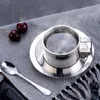 Xícaras pires de aço inoxidável design de camada dupla caneca isolada com colher de prato colher de café