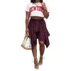 Skirts Woman Casual Loose Irregualar Plaid Tie-Sleeve Fake Shirt Skirt Female Plus Size NightClub Vintage Asymmetrical 3XL