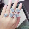 Anéis de casamento Jóias de cor prata de coração fofo Conjunto de jóias com Bling Zircão Longo Colar de Chapa Longa Brincos Drop Brios para Moda