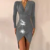 Casual Dresses Sexy Party Dress For Women Deep V Neck Long Sleeve Irregular Elegant Dinner Banquet Slim Female Vestidos