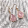 Konst och hantverk Natural Stone Dangle ￶rh￤ngen uts￶kta smycken handgjorda vattendroppform Rose Quarts Earring Fit Women Delivery H DH6FO