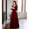 Vêtements ethniques Femelle Sexy V-Neck Slim Banquet Slim Velor Elegant Long A-Line Robe Mesh Flare Sleeve ExquiSite Evening Party Robes