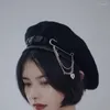 Bérets femmes béret cuir boucle chaîne accessoires gothique Cool noir Sboy chapeaux décontracté Vintage rue mode porter