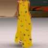 Casual Dresses Summer 2023 Women's Beach Sleeveless V-neck Printed Elegant Avant-Garde Party Fashion Flower Large Size Long Dress