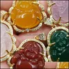 Pendanthalsband Green Jade Buddha 925 Sier Plated Bright Gold Chalcedony Maitreya White Agate Pendants Without Chain 2177 Q2 Drop DHC5F